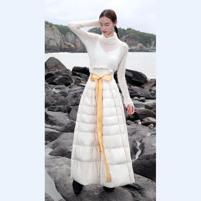 Luxury white duck down skirt oversize high waist down skirts thick maxi a line skirt - Omychic