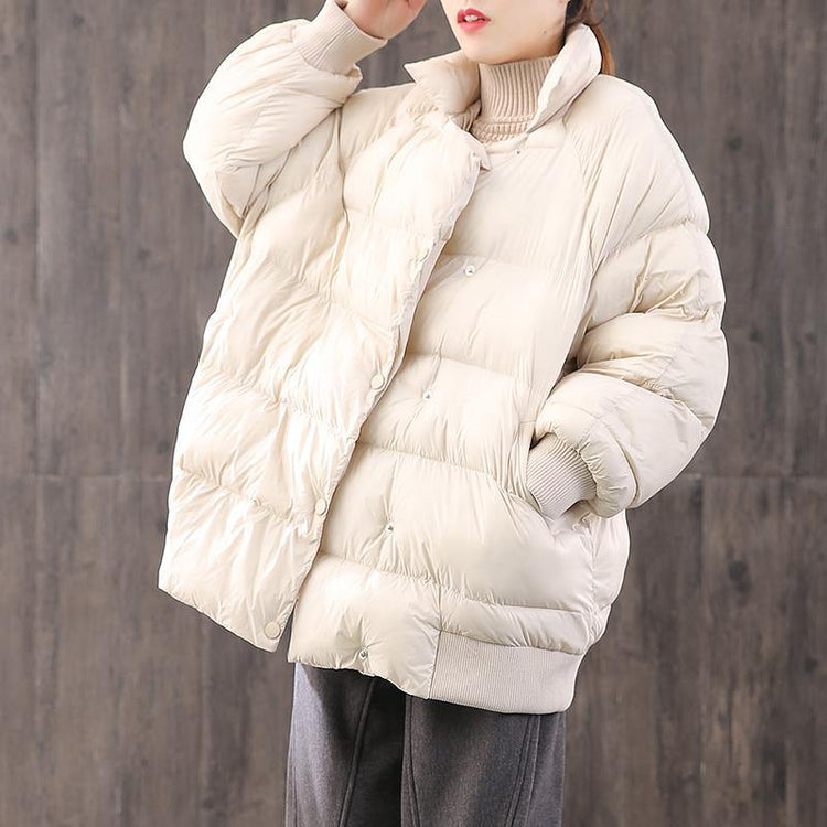 Luxury white warm goose Down coat plus size clothing dark buckle down jacket stand collar top quality Jackets - Omychic