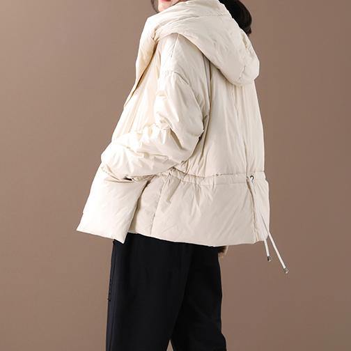 Luxury white warm winter coat Loose fitting winter jacket hooded Jackets big pockets - Omychic