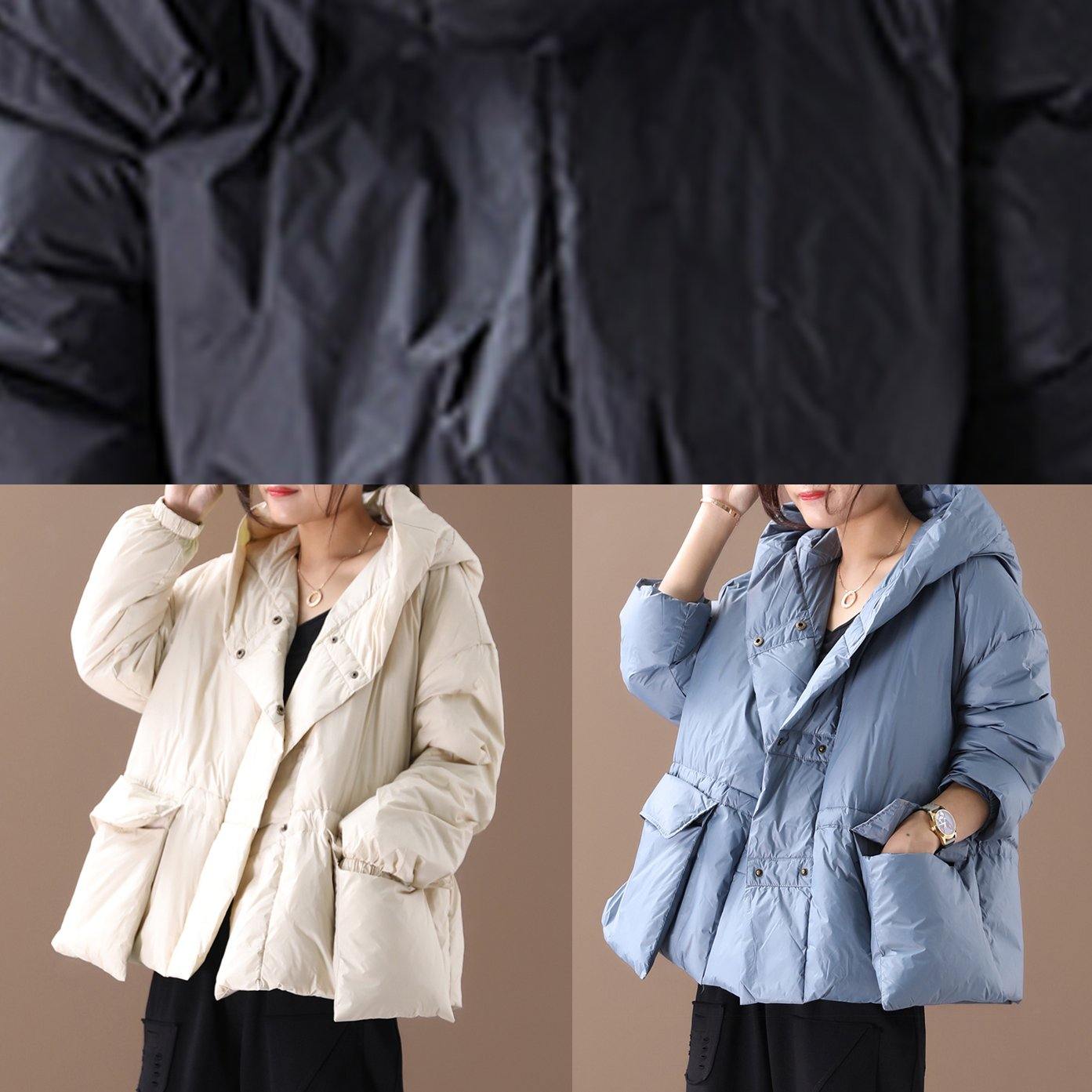 Luxury white warm winter coat Loose fitting winter jacket hooded Jackets big pockets - Omychic