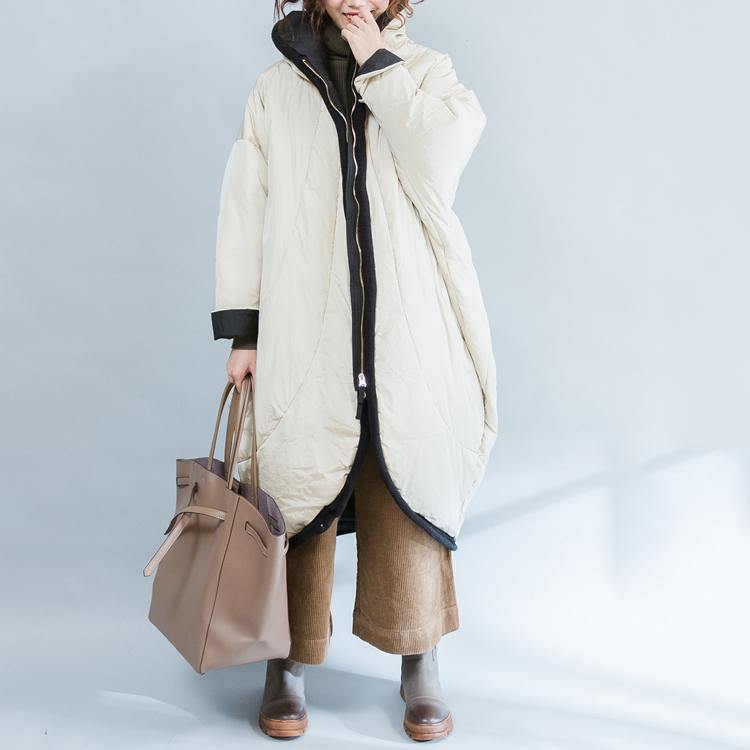 Luxury beige down overcoat casual zippered Parka Fine thick warm overcoat - Omychic