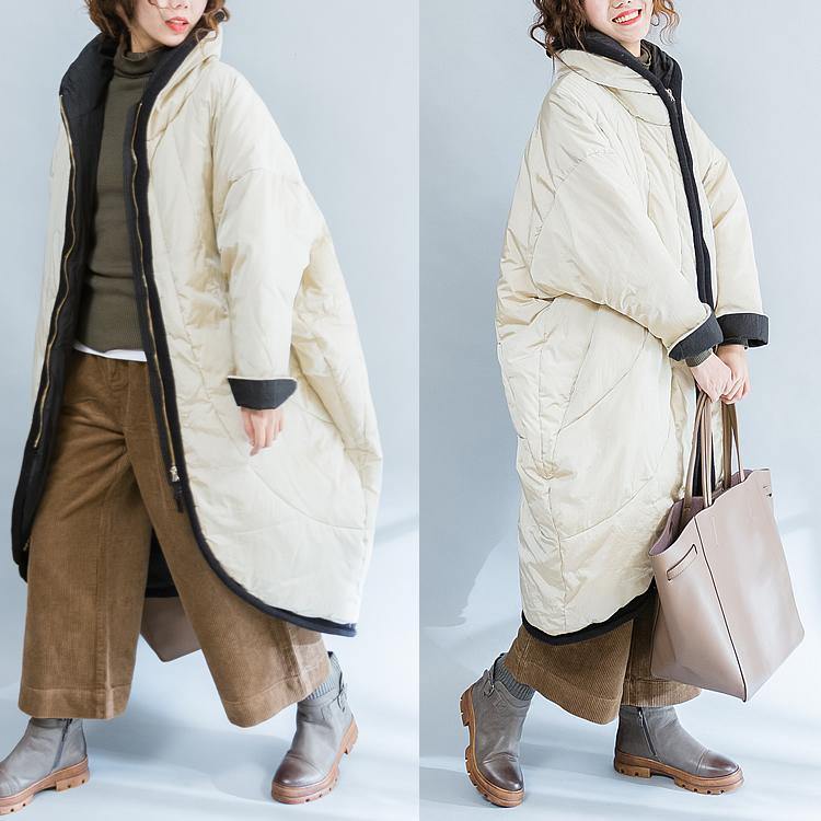 Luxury beige down overcoat casual zippered Parka Fine thick warm overcoat - Omychic