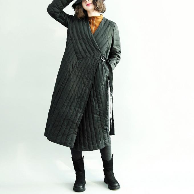 Luxury black V neck down jacket plus size clothing long down jacket Warm side close winter outwear - Omychic