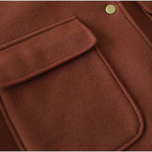 Luxury brown woolen coat Loose fitting casual vintage big pockets outwear - Omychic