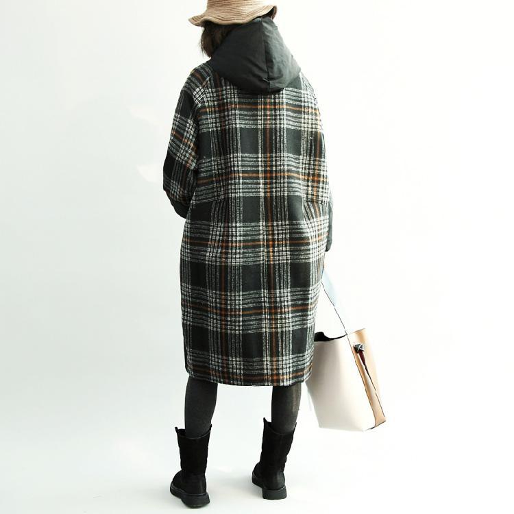 Luxury plaid patchwork down overcoat Loose fitting down overcoat Elegant cotton quilted trench coat - Omychic