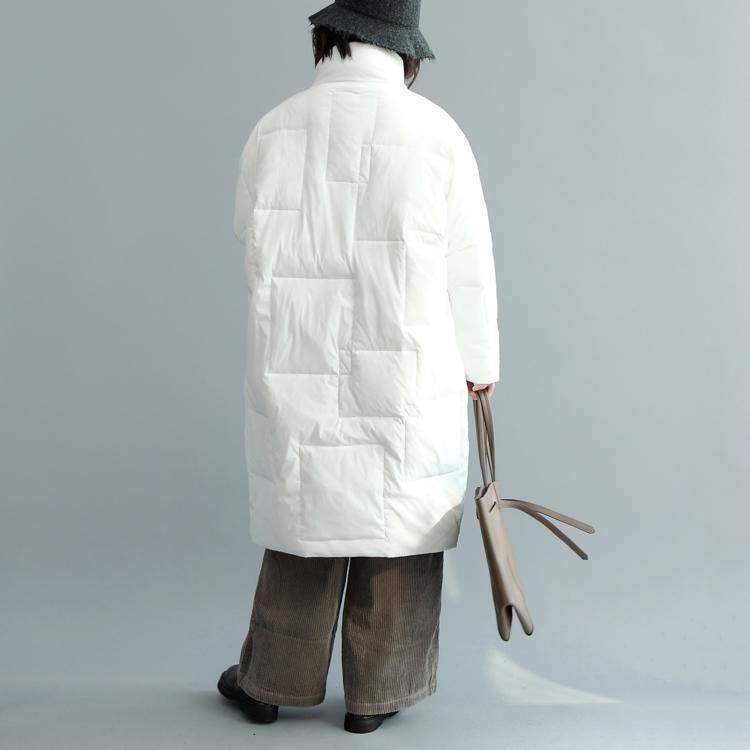 Luxury white Parka plus size clothing stand collar down coat Elegant thick cardigan - Omychic