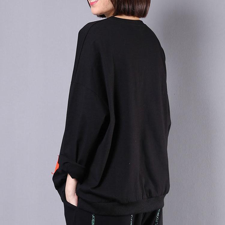 Modern Appliques cotton shirts Sewing black tops fall - Omychic