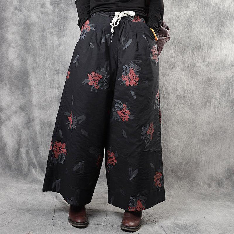 Modern Army Green Pockets Tie Waist Print Fall Wide Leg Pants - Omychic