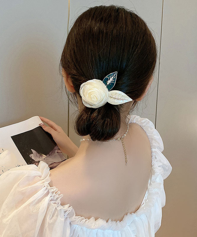 Modern Beige Alloy Pearl Rose Floral Hairpin