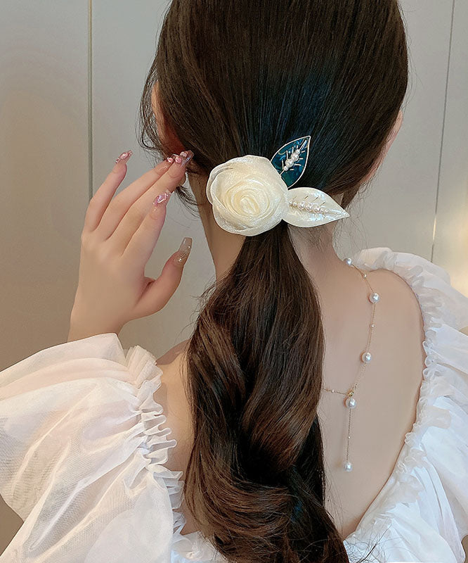 Modern Beige Alloy Pearl Rose Floral Hairpin