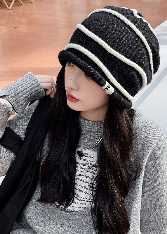 Modern Beige Striped Patchwork Knitted Cotton Bonnie Hat