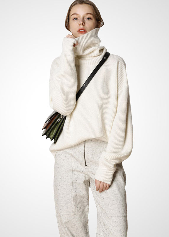 Modern Beige Turtle Neck Oversized Warm Wool Sweater Tops Winter