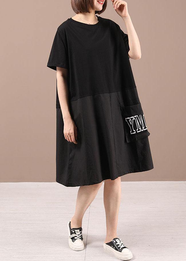 Modern Black A Line Letter Summer Patchwork Dresses - Omychic