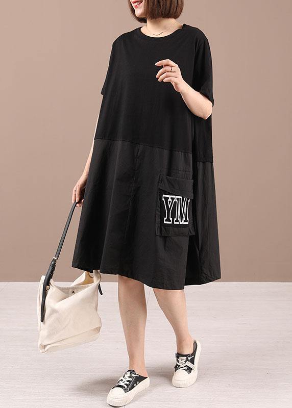 Modern Black A Line Letter Summer Patchwork Dresses - Omychic