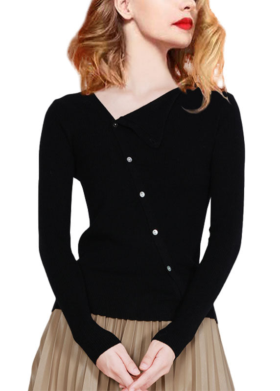 Modern Black Asymmetrical Slim Fit Wool Knit Top Winter