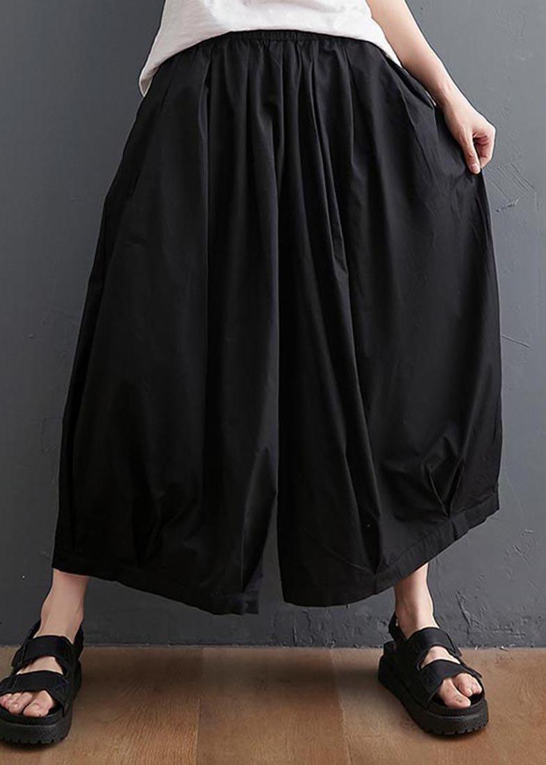 Modern Black High Waist asymmetrical design Summer Cotton Linen Pants - Omychic