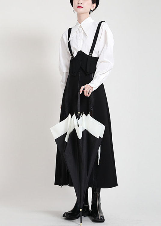 Modern Black High Waist zippered asymmetrical design Patchwork Fall Skirt