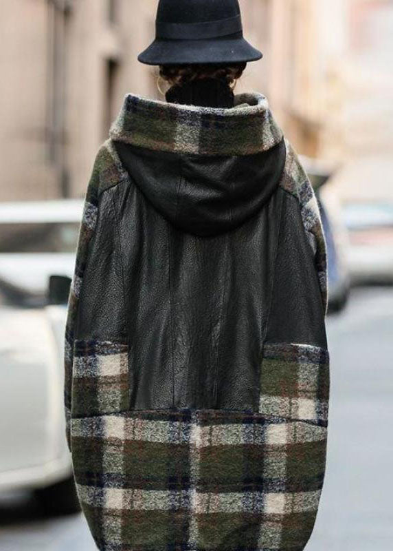 Modern Black Hooded Patchwork Sheepskin Wool Coats Winter