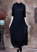 Unique patchwork lace cotton clothes Women Wardrobes black Letter loose Dress