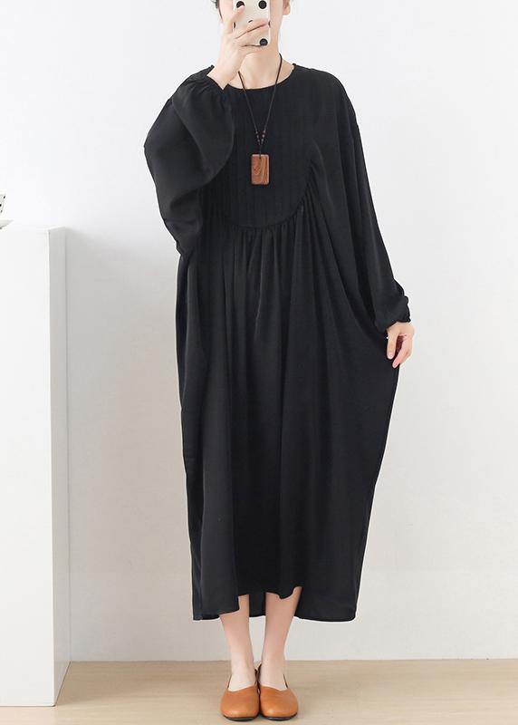 Modern Black Long Sleeve Cotton O-Neck Spring Long Dresses - Omychic