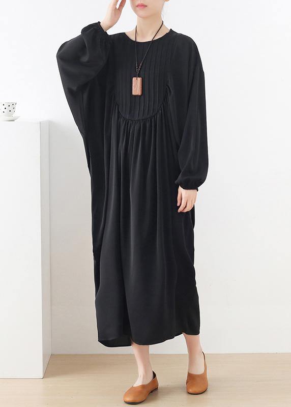 Modern Black Long Sleeve Cotton O-Neck Spring Long Dresses - Omychic