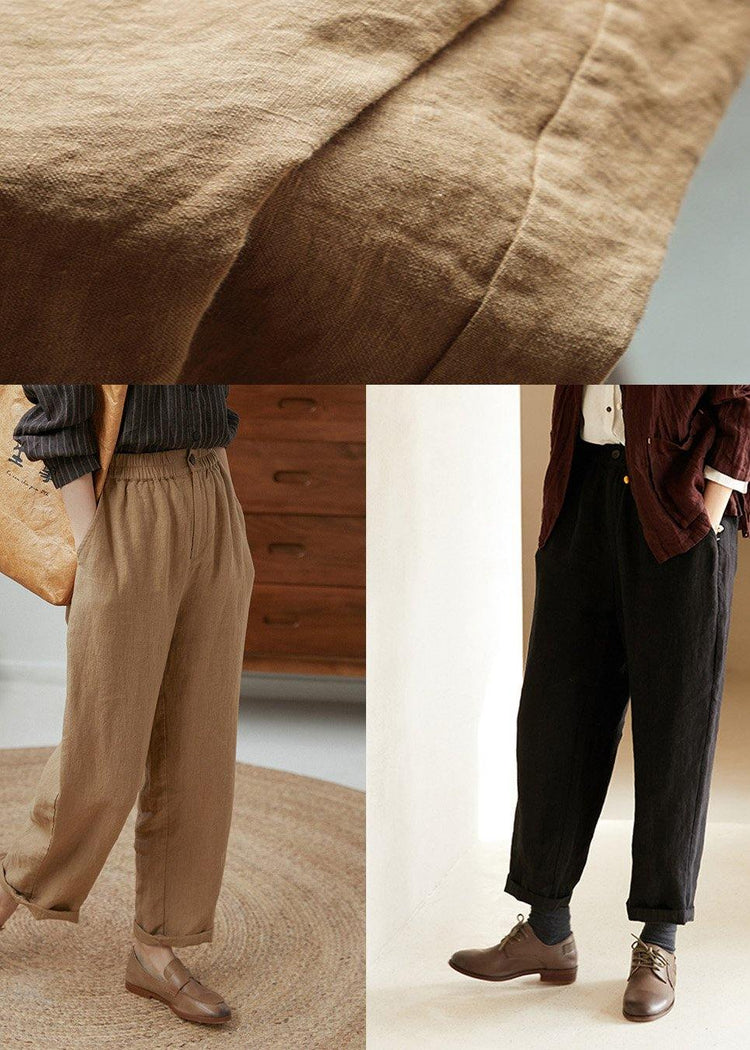 Modern Black Pants Plus Size Spring Elastic Waist Pockets Inspiration Wide leg Pants - Omychic