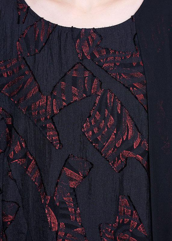 Modern Black Patchwork Asymmetrical Summer Silk Long Dress - Omychic
