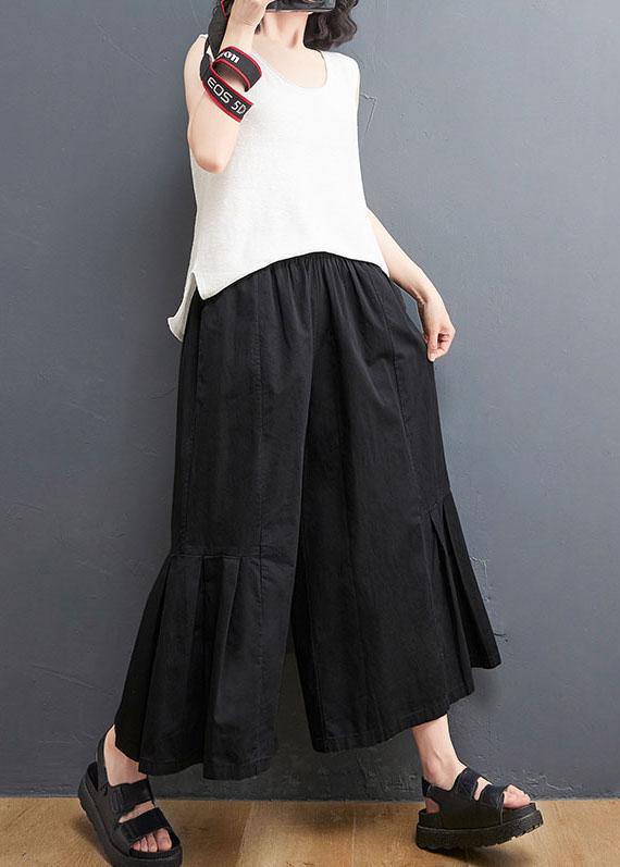 Modern Black Pockets Wide Leg Summer Cotton Pants - Omychic