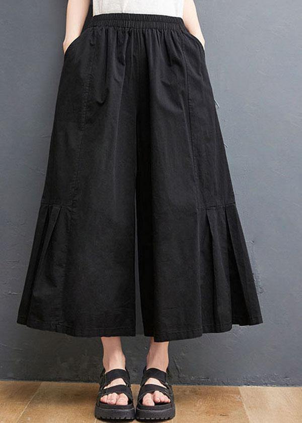 Modern Black Pockets Wide Leg Summer Cotton Pants - Omychic