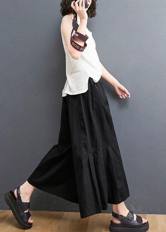 Modern Black Pockets Wide Leg Summer Cotton Pants - Omychic