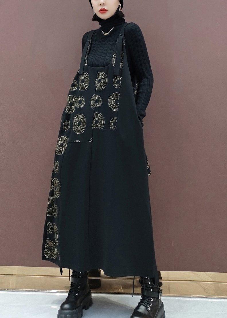 Modern Black Print Quilting Clothes Patchwork Kaftan Spring Dress - Omychic