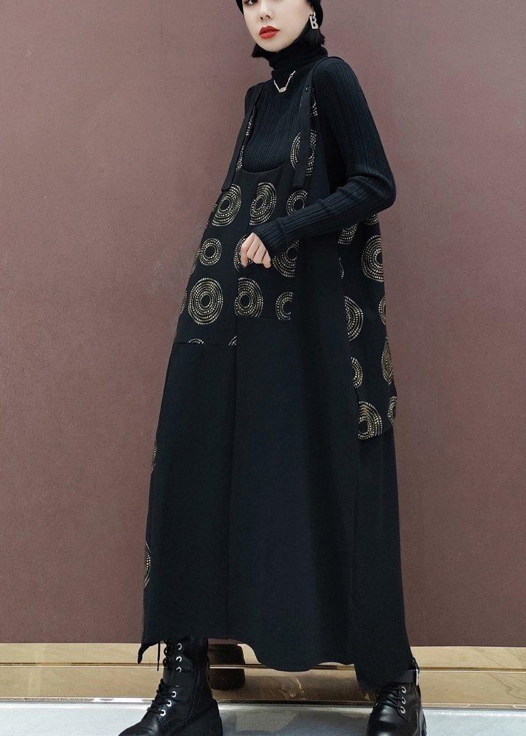 Modern Black Print Quilting Clothes Patchwork Kaftan Spring Dress - Omychic
