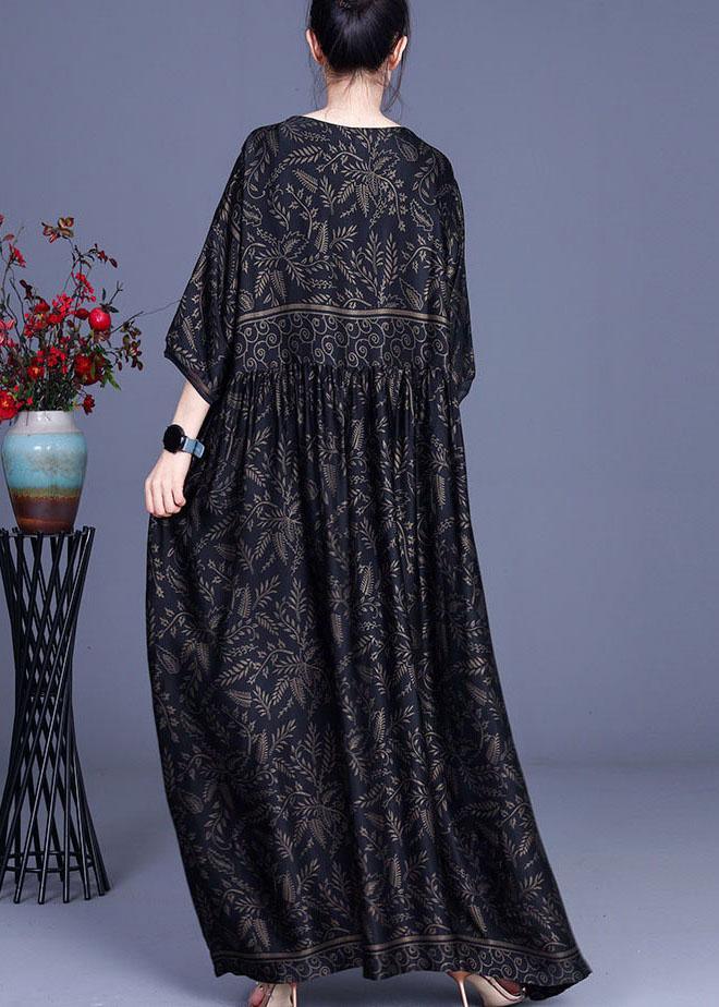 Modern Black Print Silk V Neck Dresses Summer - Omychic