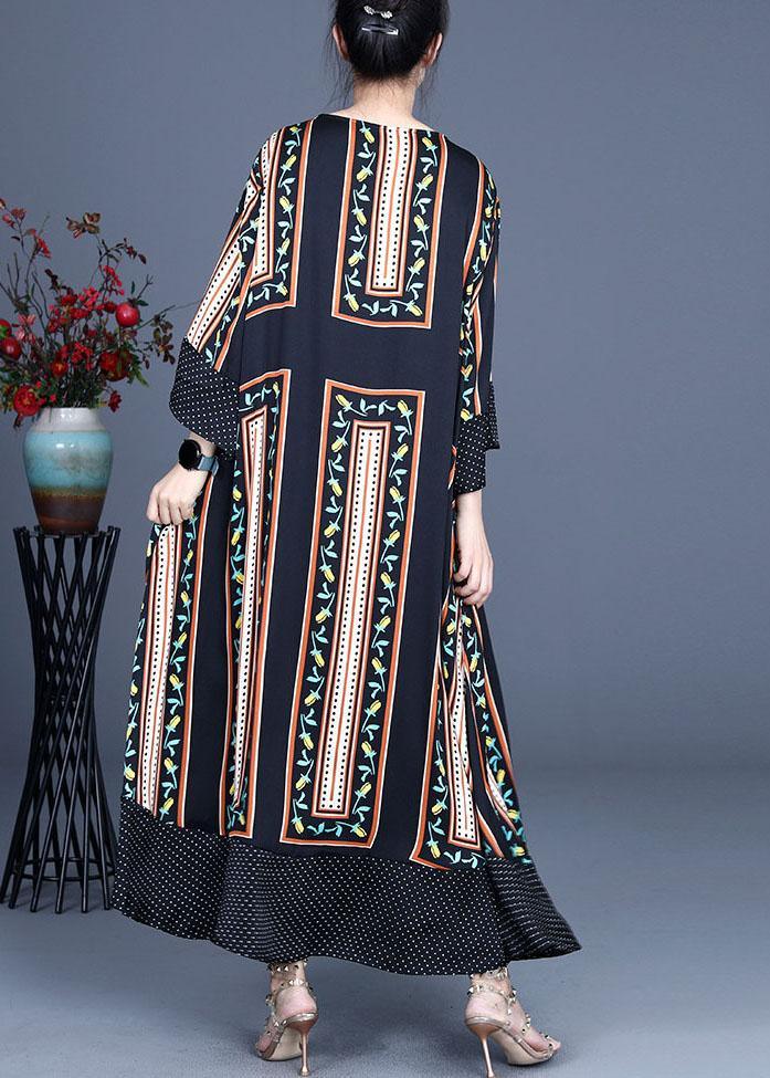 Modern Black Print Summer Silk Long Dresses Long sleeve - Omychic