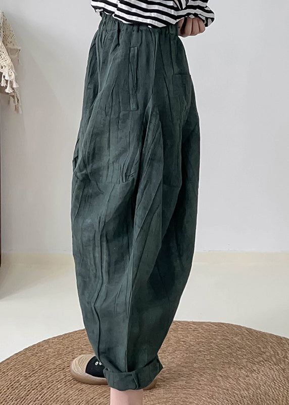 Modern Blackish Green Oversized Tie Dye Linen Pants Fall