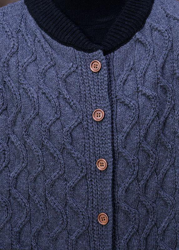Modern Blue Button Pockets Loose Fall Knitwear Dress - Omychic