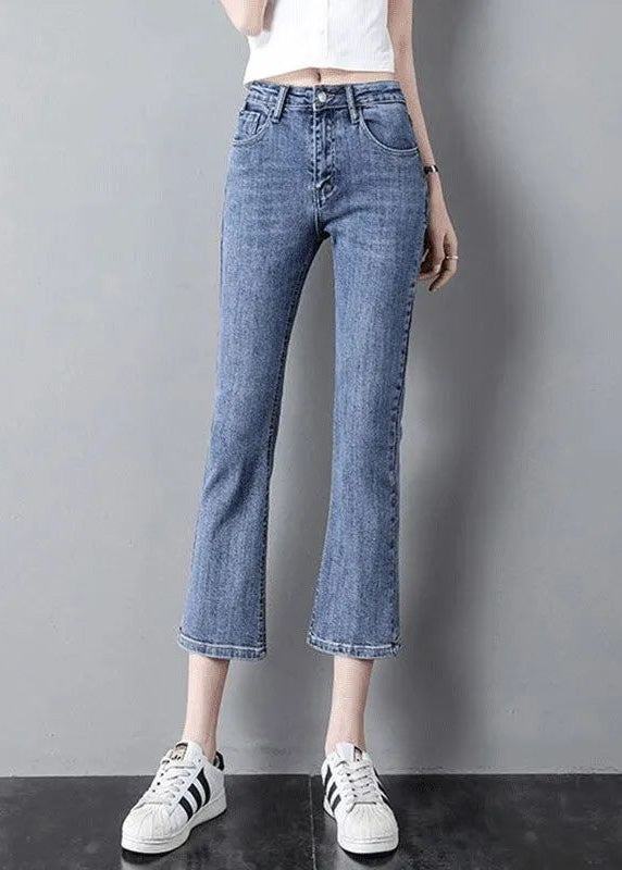 Modern Blue High Waist Patchwork Button Crop Jeans Summer