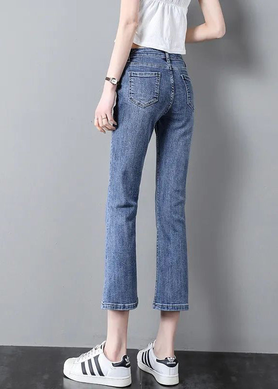 Modern Blue High Waist Patchwork Button Crop Jeans Summer