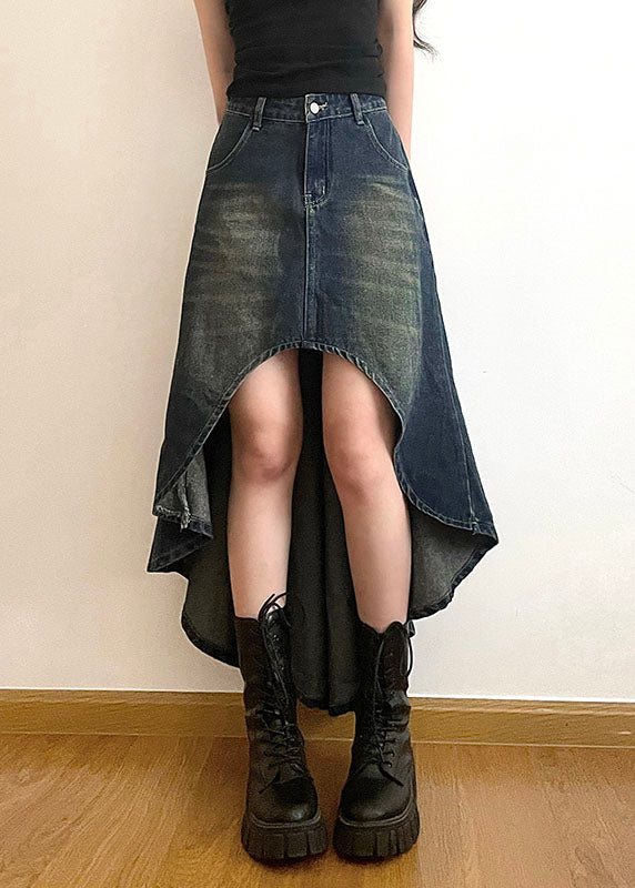 Modern Blue Pockets Asymmetrical Patchwork Denim Skirts Summer
