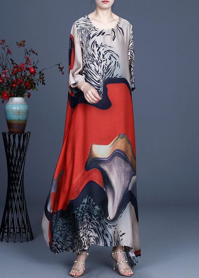 Modern Blue Print asymmetrical design Casual Summer Silk Long Dress - Omychic