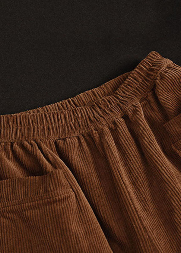 Modern Caramel Elastic Waist Lace Patchwork Corduroy Harem Pants Winter