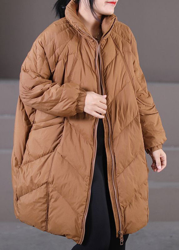 Modern Caramel Stand Collar Oversized Thick Duck Down Down Coats Winter