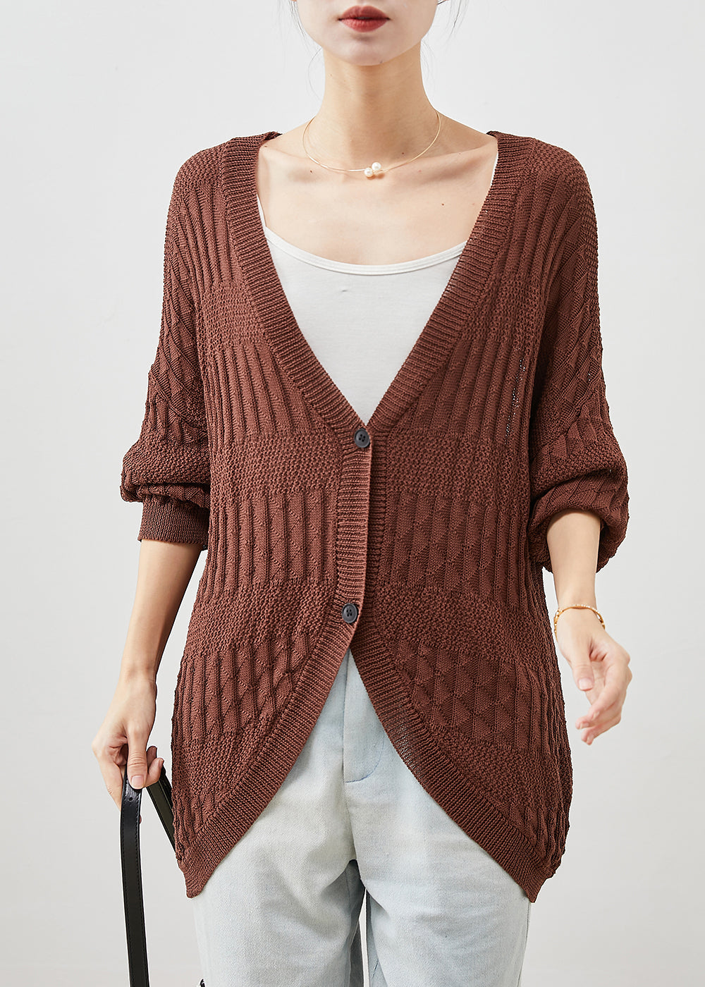 Modern Chocolate Oversized Knit Cardigan Batwing Sleeve