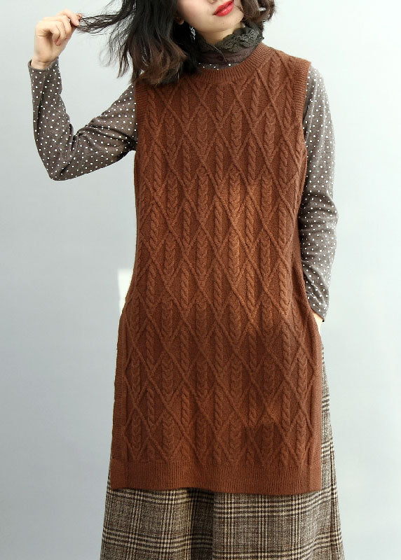 Modern Coffee Side Open Cable Knit Vest Winter