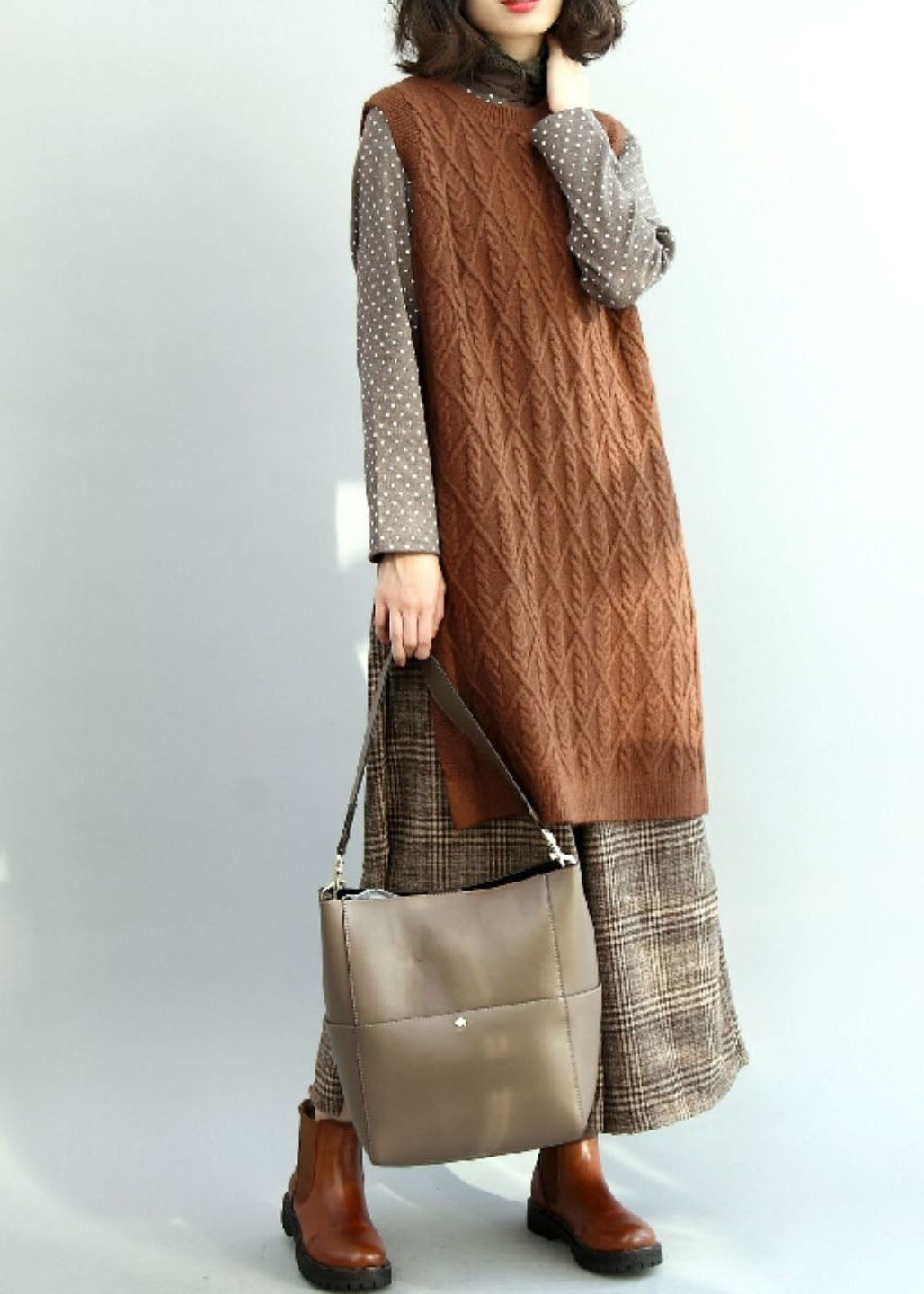 Modern Coffee Side Open Cable Knit Vest Winter