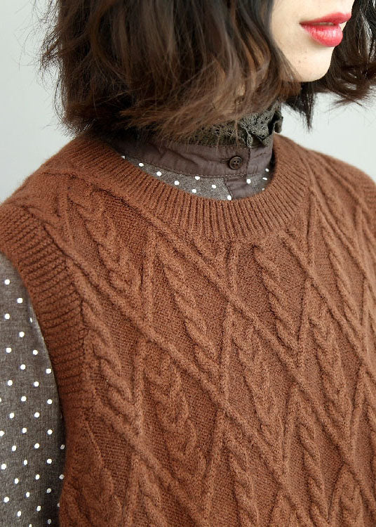 Modern Coffee Side Open Cable Knit Vest Winter