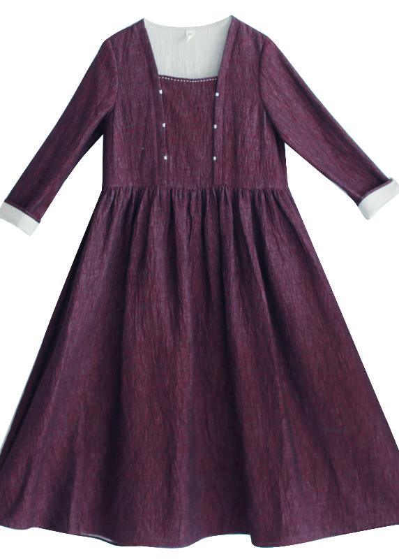 Modern Collar Wrinkled Spring dresses Tutorials Purple Dress - Omychic