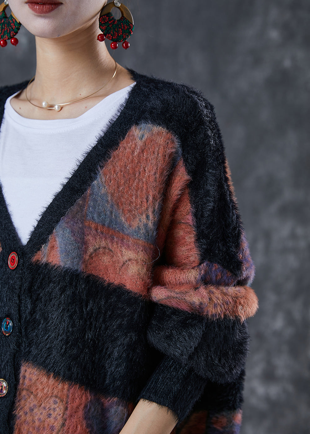 Modern Colorblock Oversized Thick Mink Hair Knitted Cardigan Winter