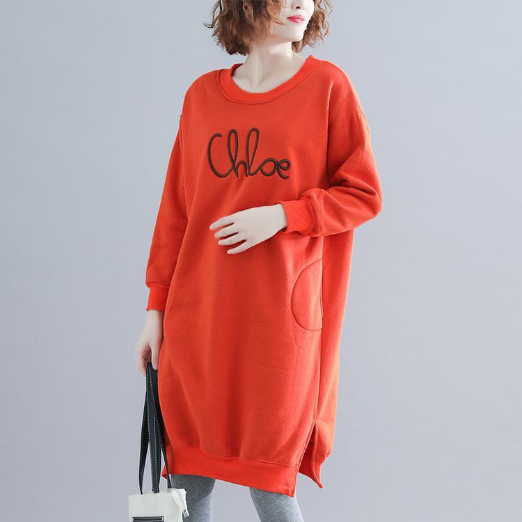 Modern Cotton clothes Women Pakistani Work Outfits orange Love Dresses O neck - Omychic