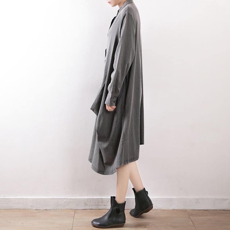 Modern Cotton tunic pattern 2019 Batwing Sleeve asymmetric Neckline gray cotton Dresses - Omychic
